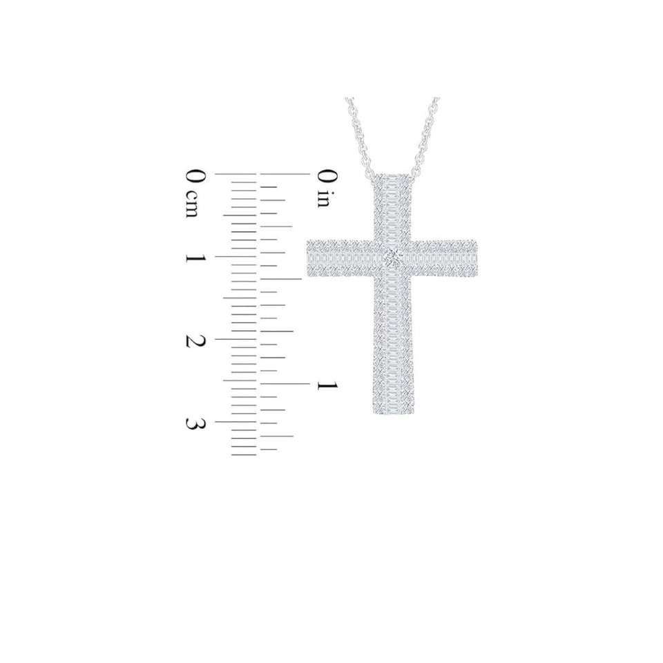 Baguette Moissanite Cross Pendant Necklace