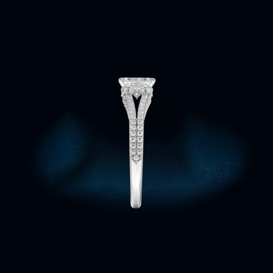 Emerald Moissanite Split Shank Ring