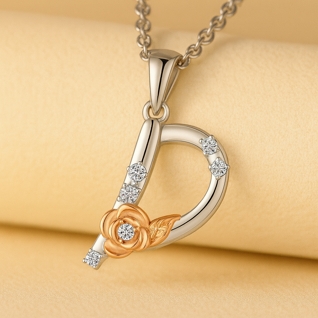 Alphabet Rose Pendant Necklace
