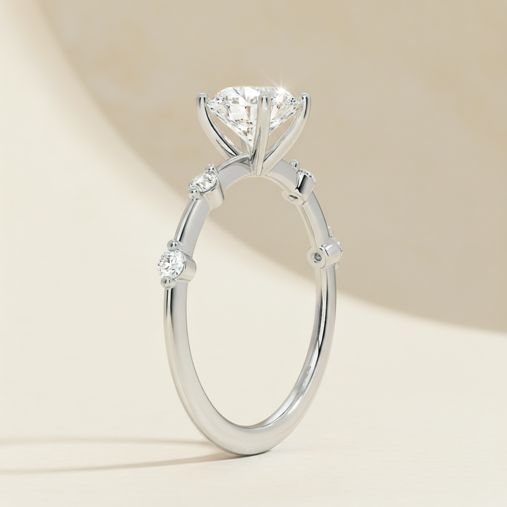 Round Classic Five Stone Moissanite Diamond Ring