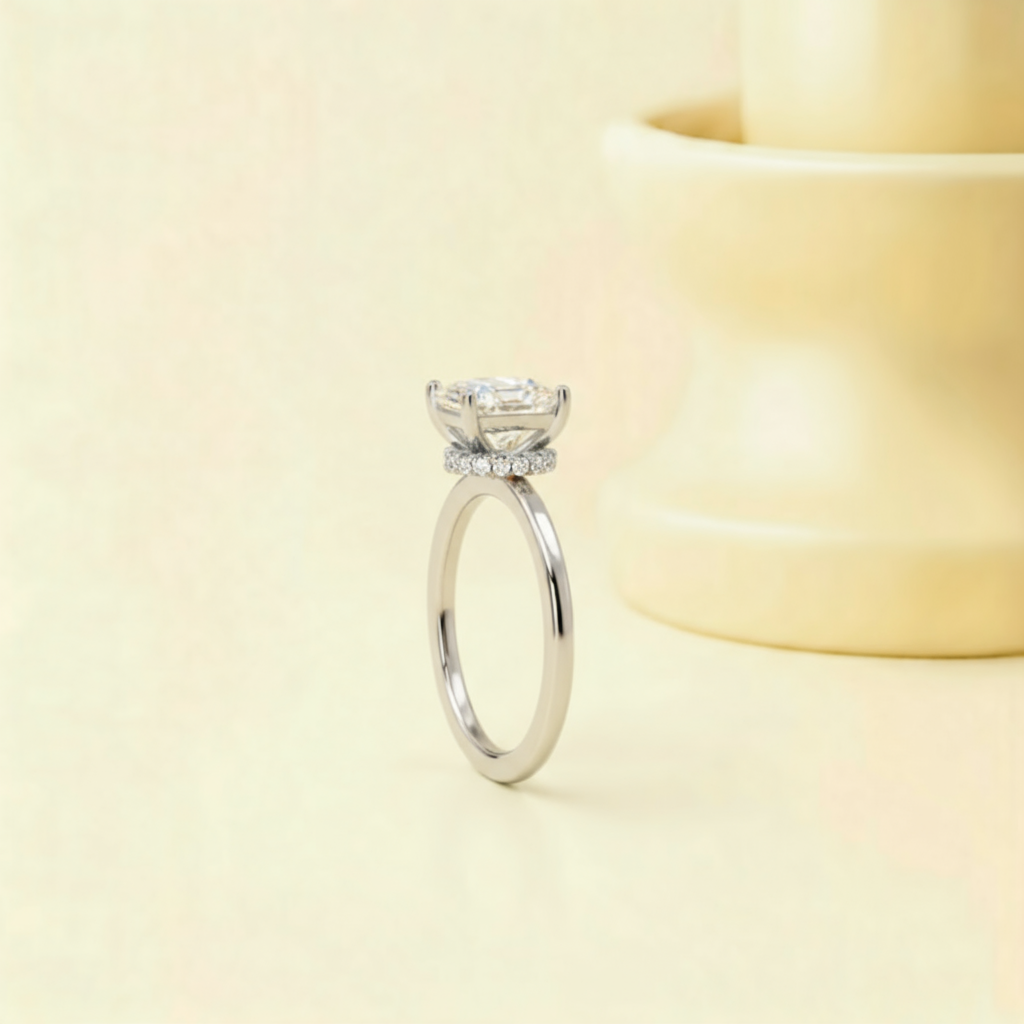Hidden halo Emerald Cut Moissanite Ring