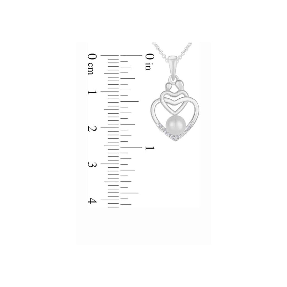 Pearl Child with Mom Double Heart Pendant Necklace