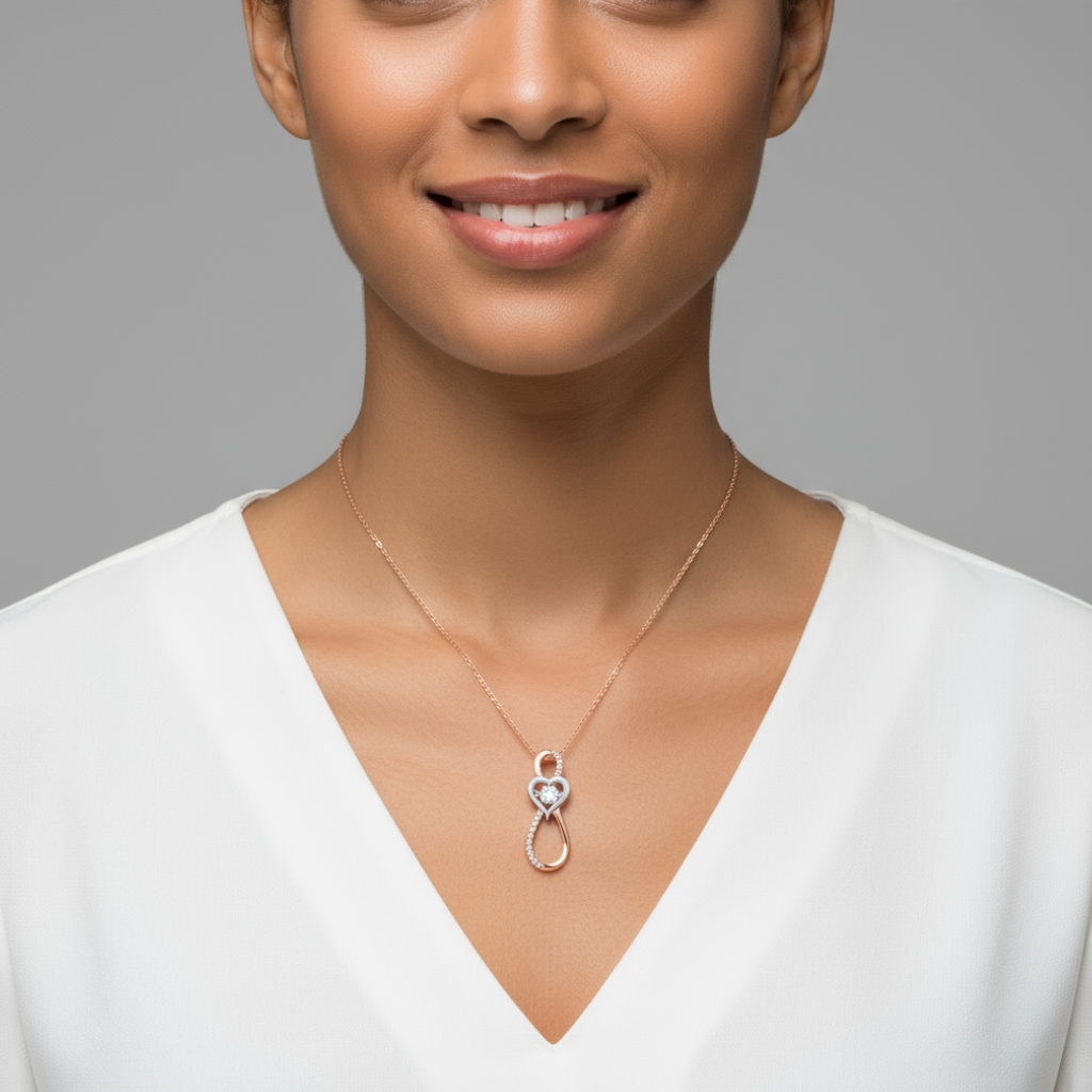 Two Tone Infinity Heart Pendant Necklace