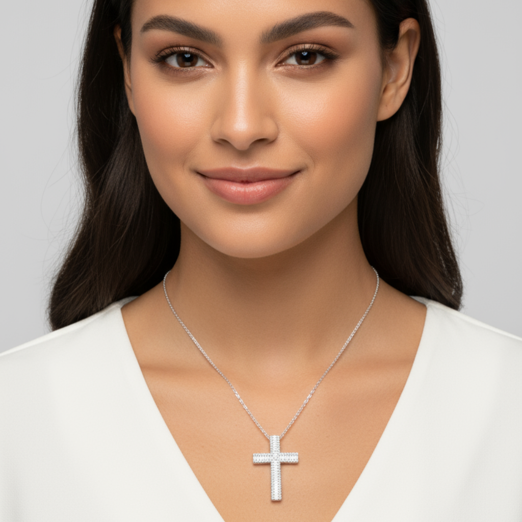 Baguette Moissanite Cross Pendant Necklace
