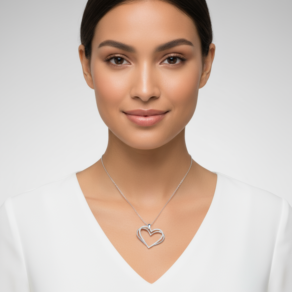 Crossover Double Heart Pendant Necklace