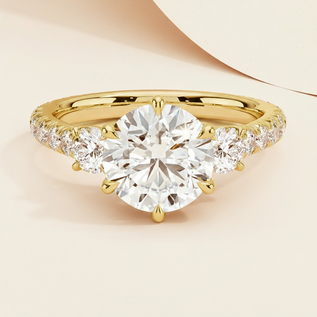 Channel Set Three Stone Engagement Ring