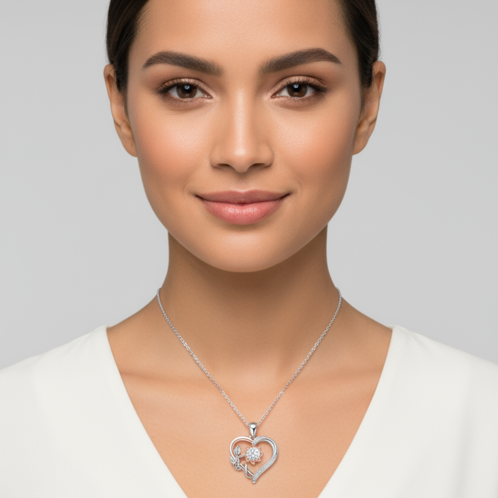 Flower heart Pendant Necklace