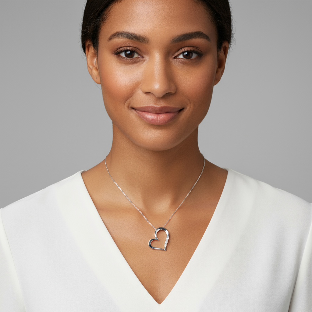 Three Stone Love Heart Pendant Necklace