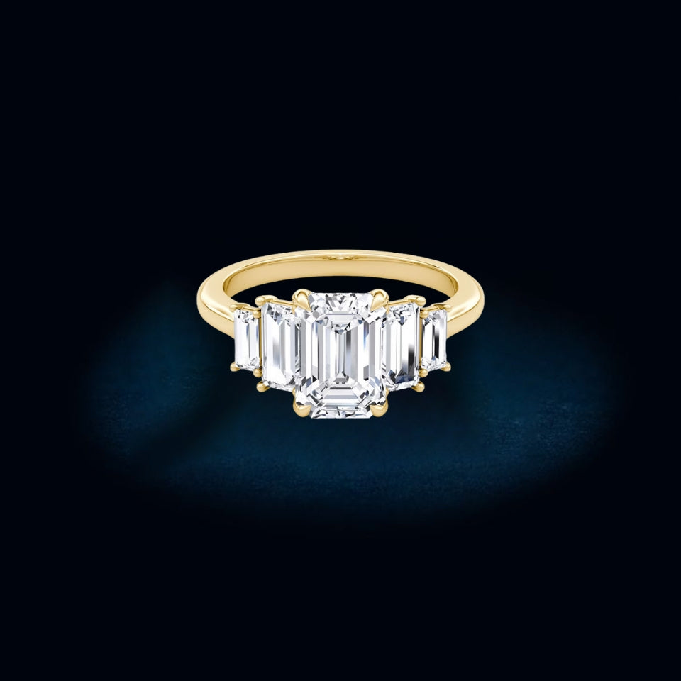 Emerald Shape Moissanite Five Stone Ring