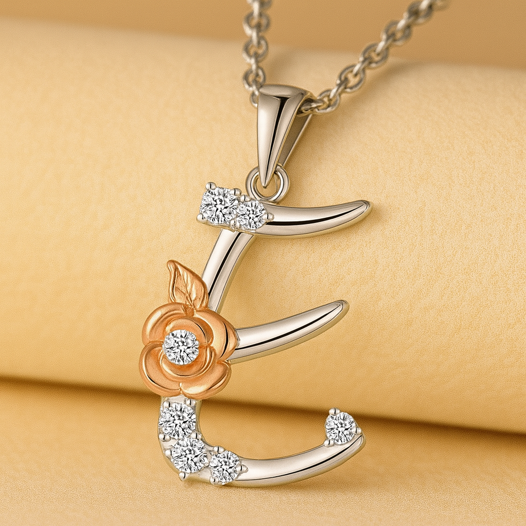 Alphabet Rose Pendant Necklace