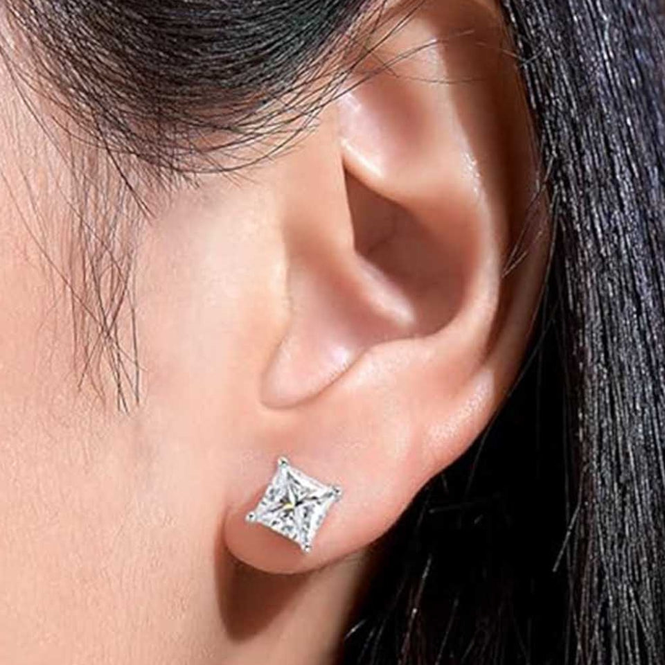 Princess Cut Moissanite Diamond Solitaire Stud