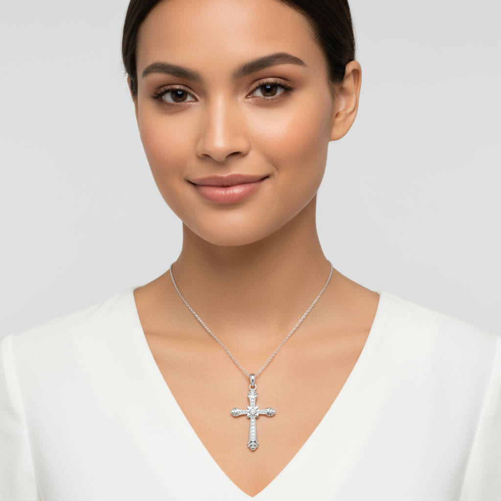 Chevron End Cross Pendant Necklace