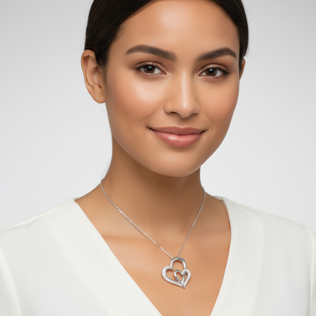 Interlocking Love Double Heart Pendant Necklace