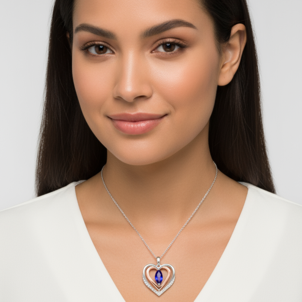 Sapphire Double Heart Pendant Necklace