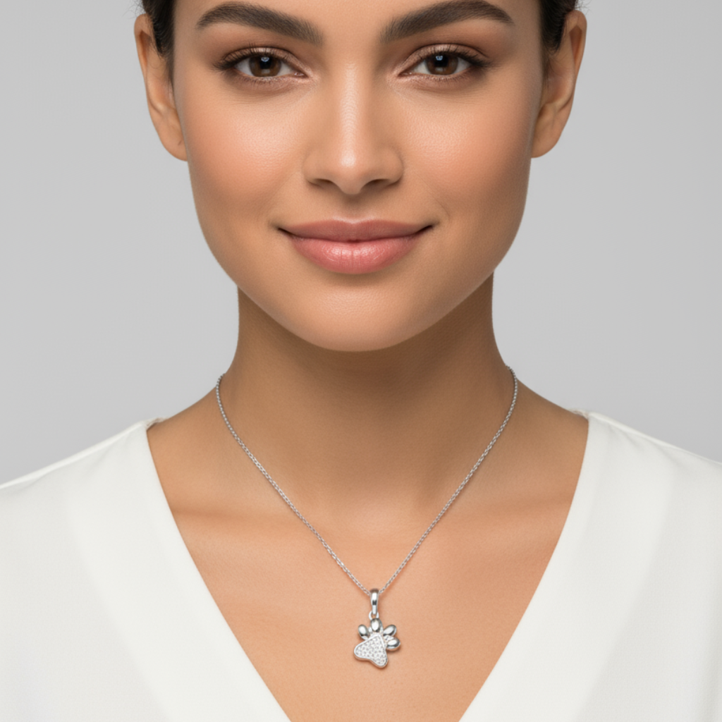 Tilted Paw Print Pendant Necklace