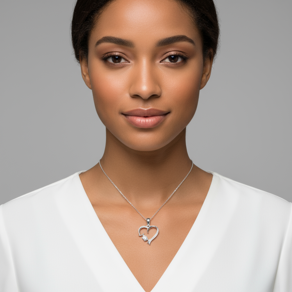 Crystal Mom Love Heart Pendant Necklace
