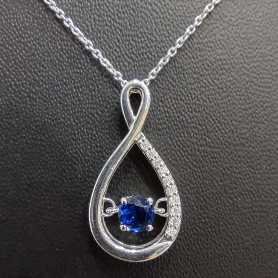 Blue and White Sapphire Infinity Pendant Necklace