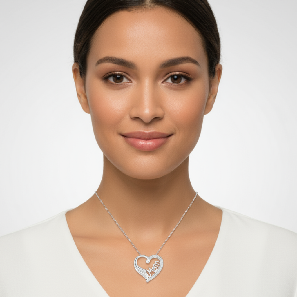 Mom Heart Angel Wing Pendant Necklace