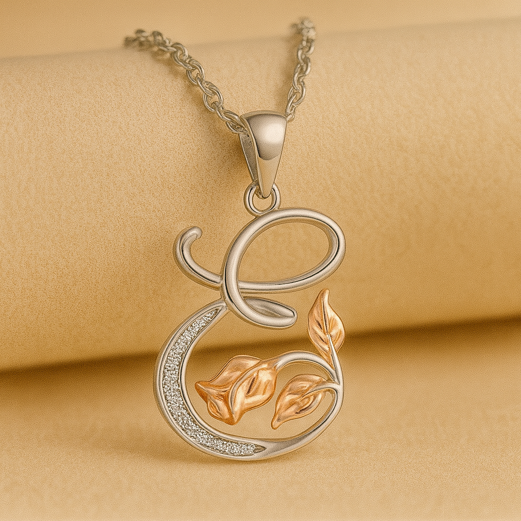 Initial Alphabet Rose Pendant Necklace