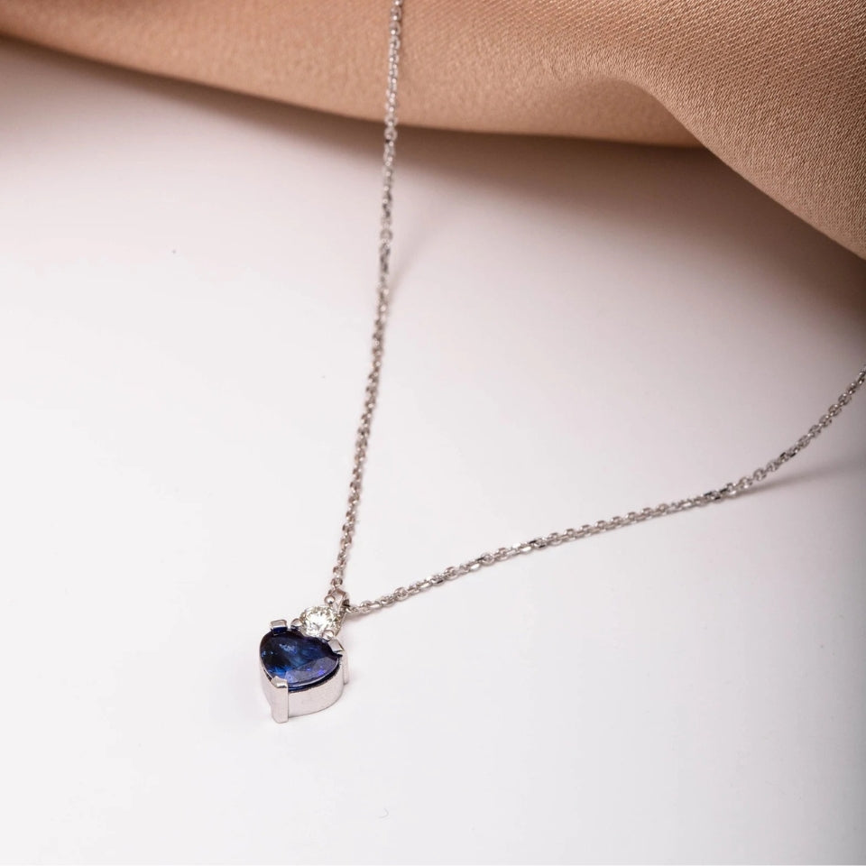Blue Sapphire Looping Heart Pendant Necklace