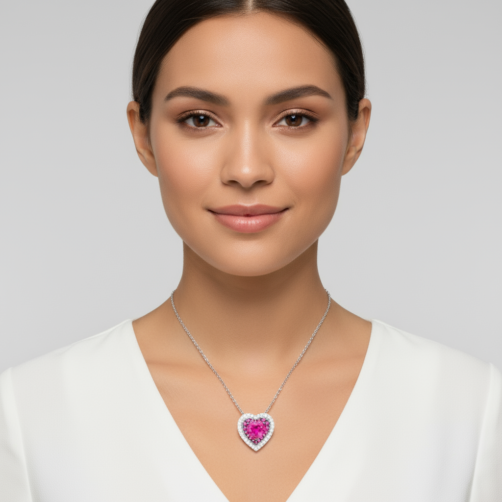Ruby Double Heart Pendant Necklace