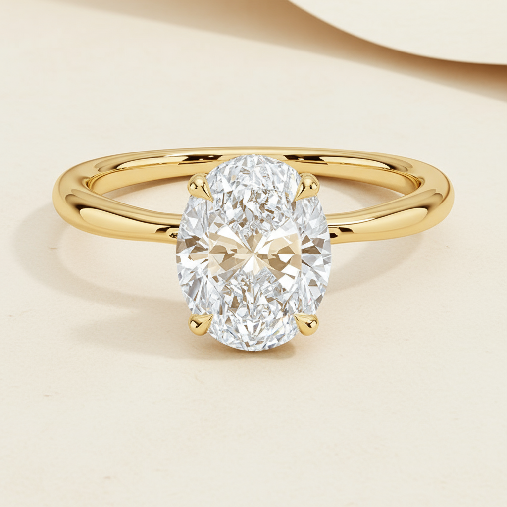 Oval Secret Halo Moissanite Diamond Ring