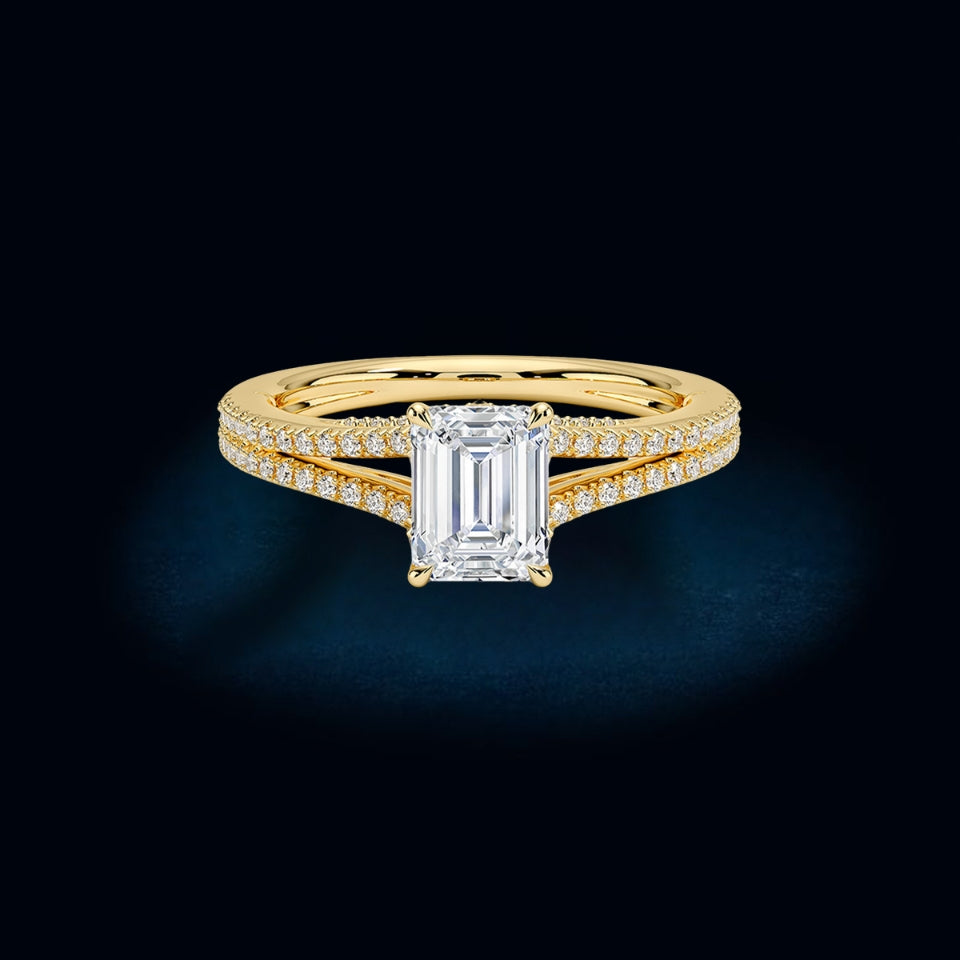 Emerald Moissanite Split Shank Ring