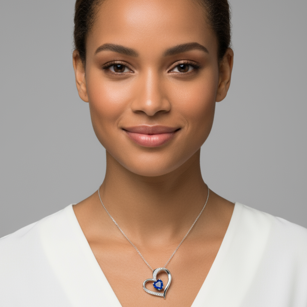 Sapphire Heart Pendant Necklace