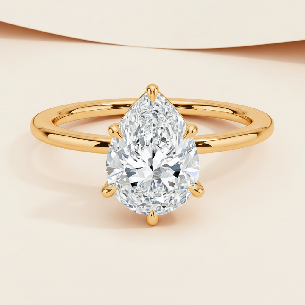 Pear Classic Moissanite Diamond Solitaire Ring