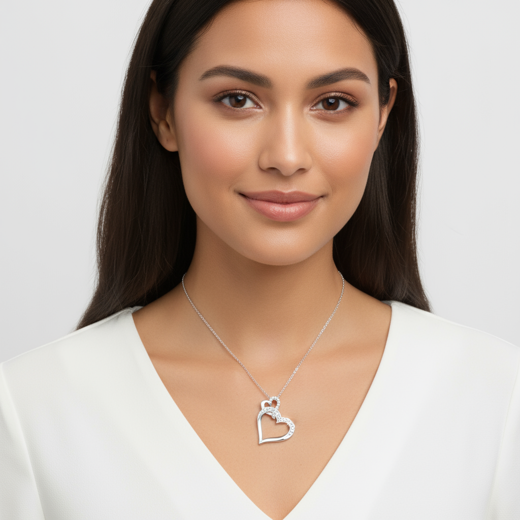 Interlinked Double Heart Pendant Necklace