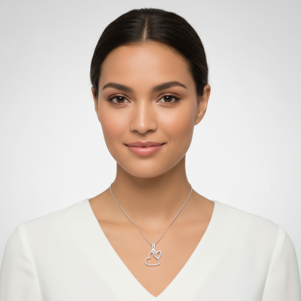 Double Interlocking Love Heart Pendant Necklace