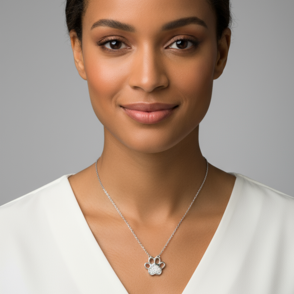 Accent Heart Paw Print Pendant Necklace