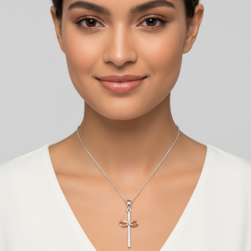 Two Tone Infinity Cross Pendant Necklace