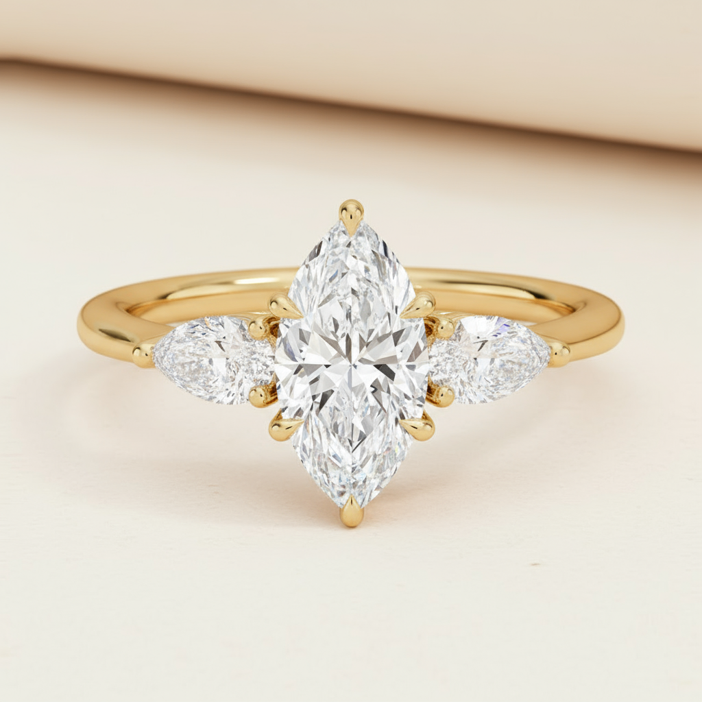 Marquise Three Stone Moissanite Diamond Ring