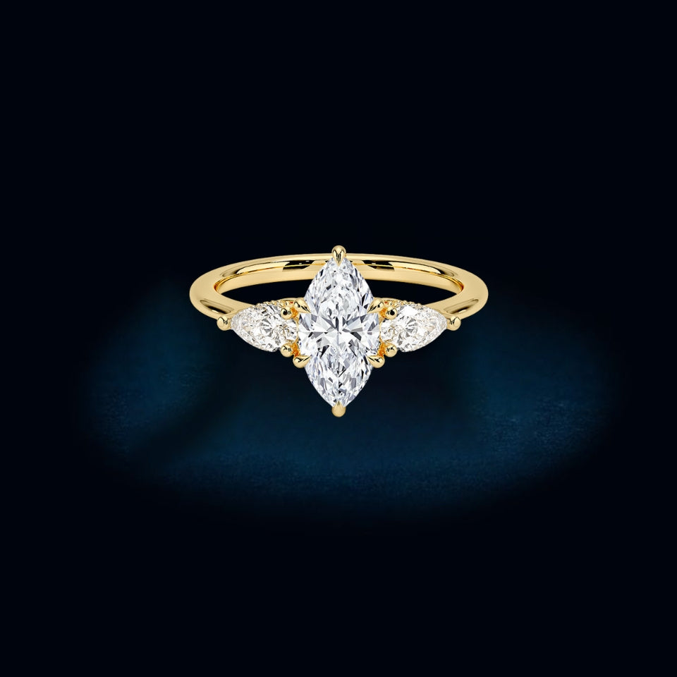 Pear And Marquise Shape Moissanite Three Stone Ring