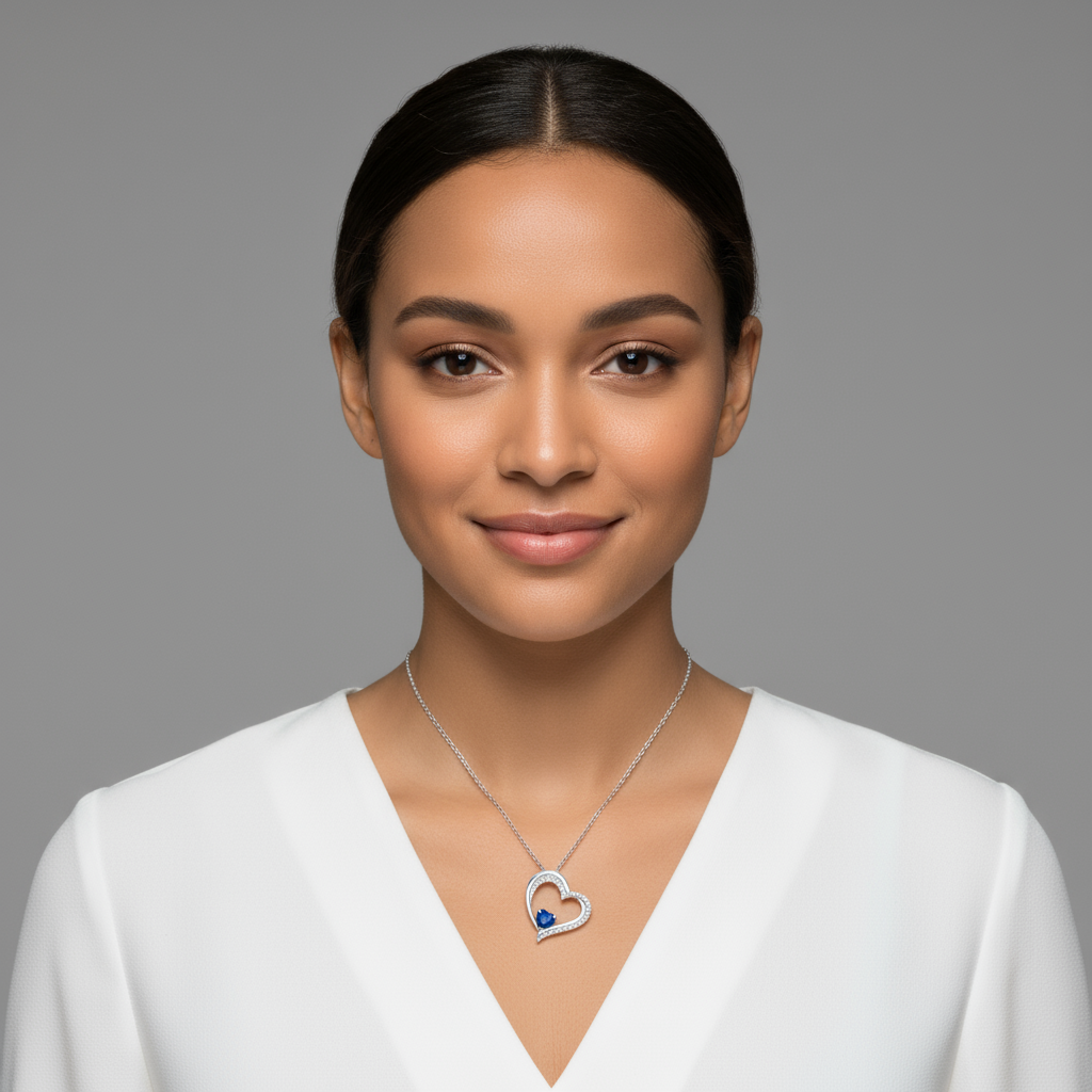 Blue Sapphire Side Heart Pendant Necklace