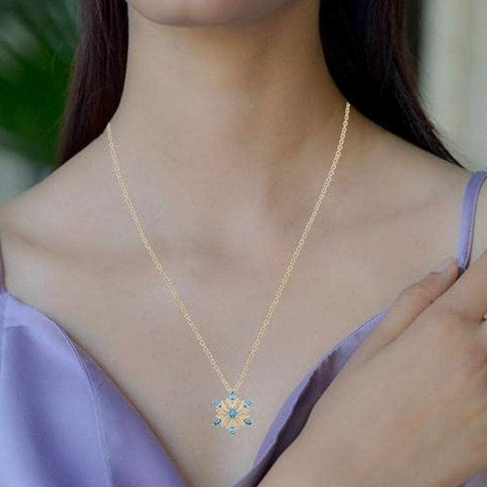 Aquamarine Snowflake Pendant Necklace