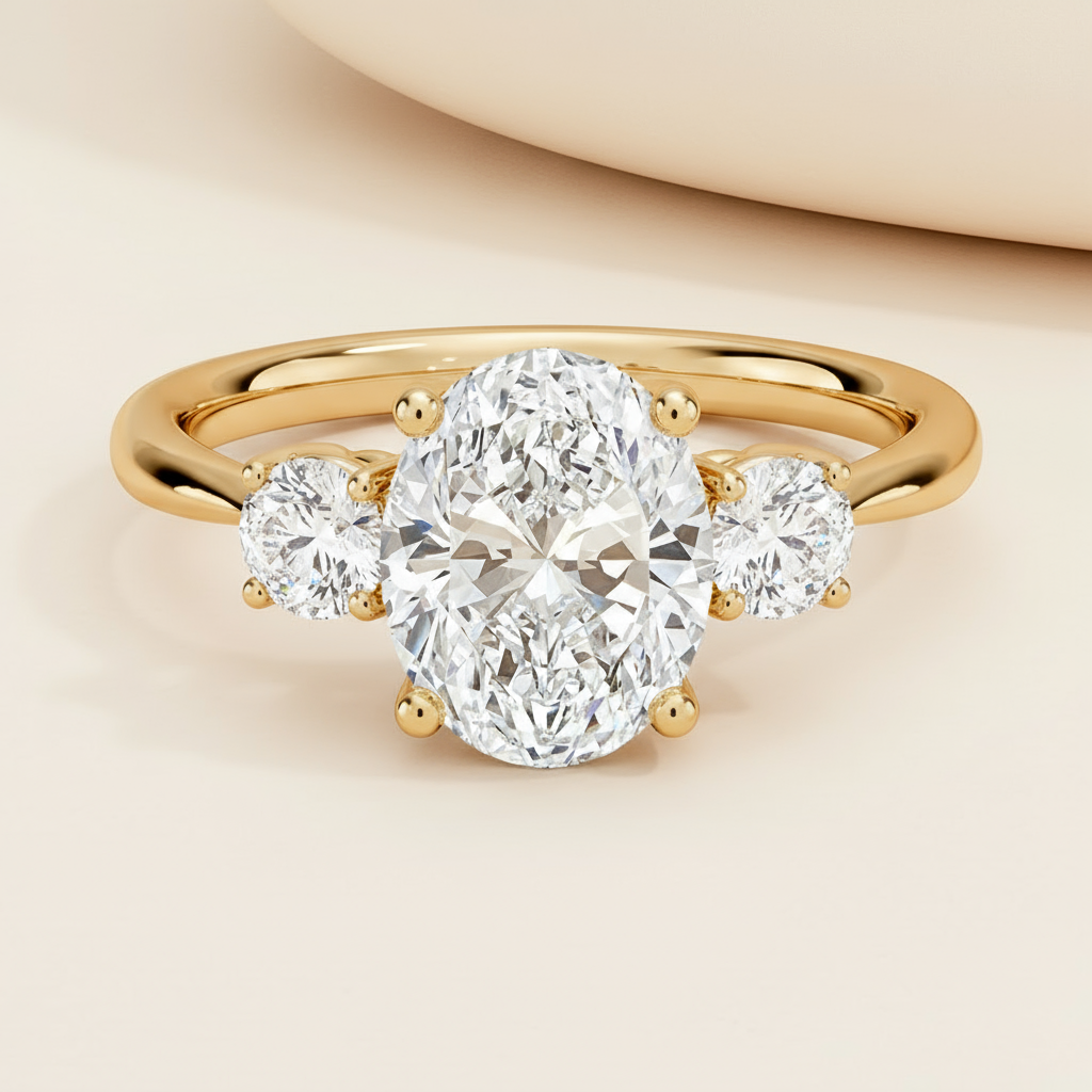 Oval Three Stone Moissanite Diamond Engagement Ring