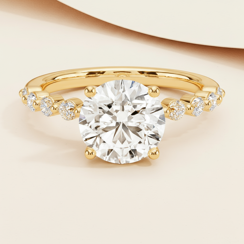 Round Accent Moissanite Diamond Engagement Ring