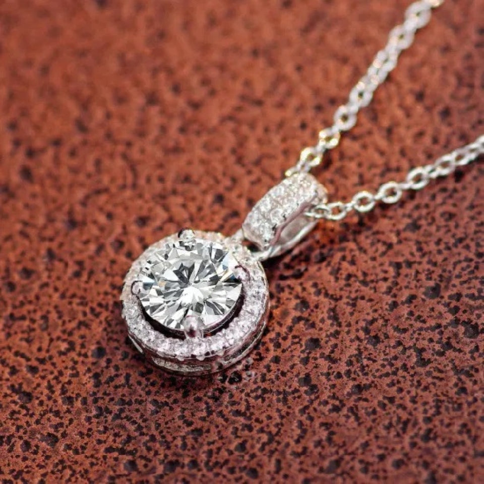 Round Halo Pendant Necklace