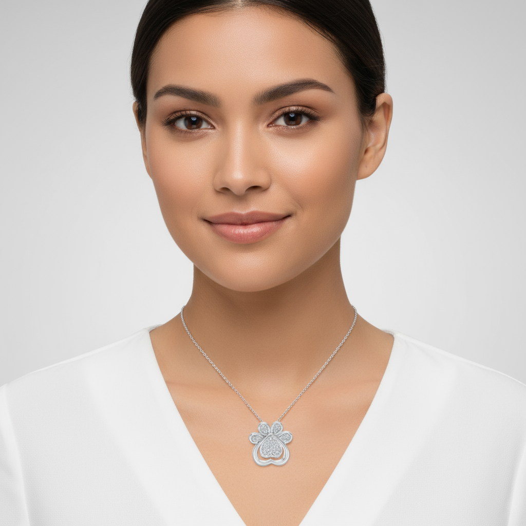 Dog Paw Print Heart Three-in-One Pendant Necklace