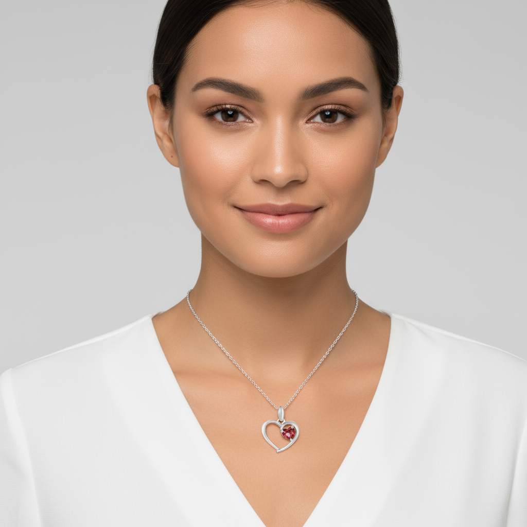 Ruby Gemstone Birthstone Heart Pendant Necklace