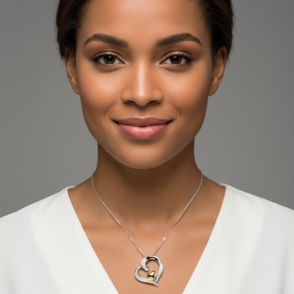 Two Tone Heart Pendant Necklace