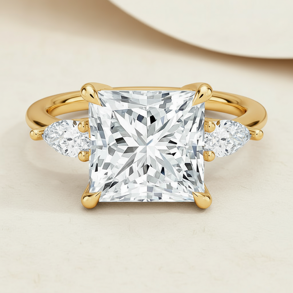 Princess Three Stone Moissanite Diamond Ring
