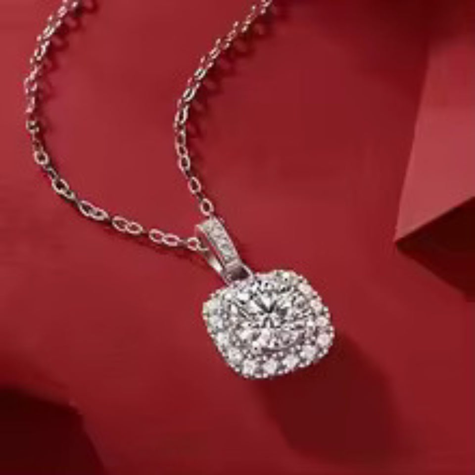 Square Halo Pendant Necklace