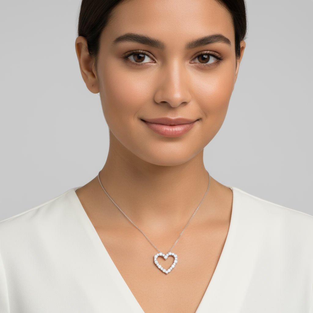 Cubic Outline Heart Pendant Necklace
