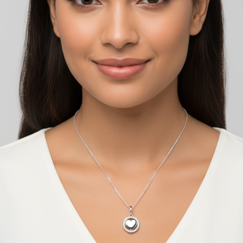 Open Circle Love Heart Pendant Necklace