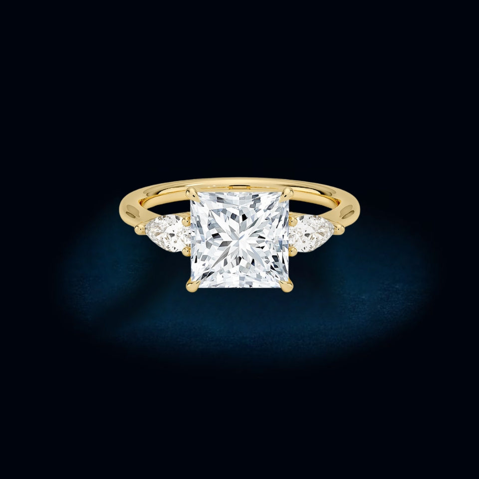 Moissanite Princess Shape Three Stones Ring