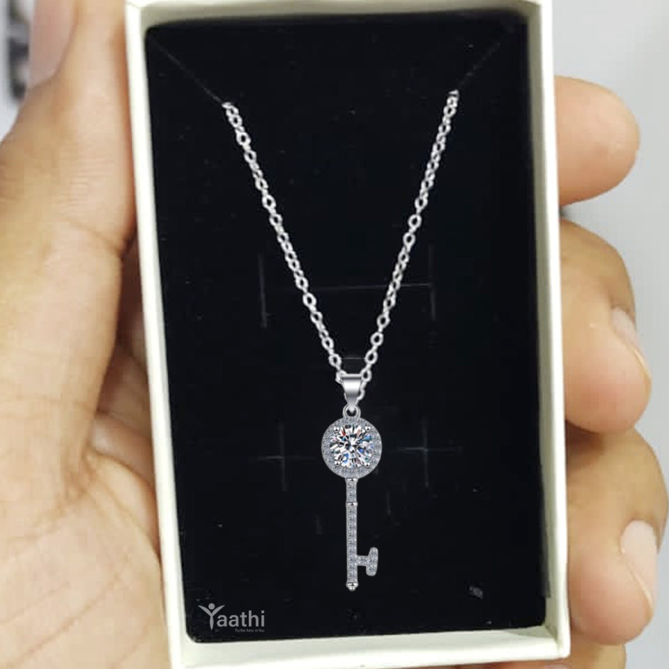 Moissanite Diamond Key Pendant Necklace