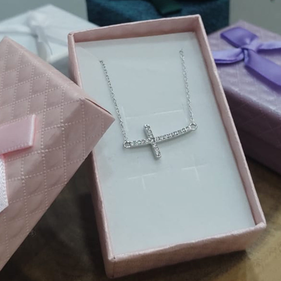 Curved Sideway Cross Pendant Necklace